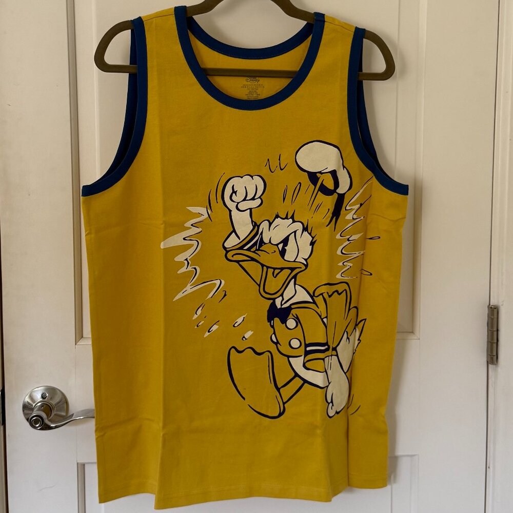 NWT Disney Parks Angry Donald Duck Adult Tank Top Yellow/Blue SZ MED